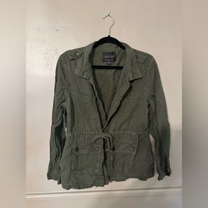 Size large Jean like material green cardigan.